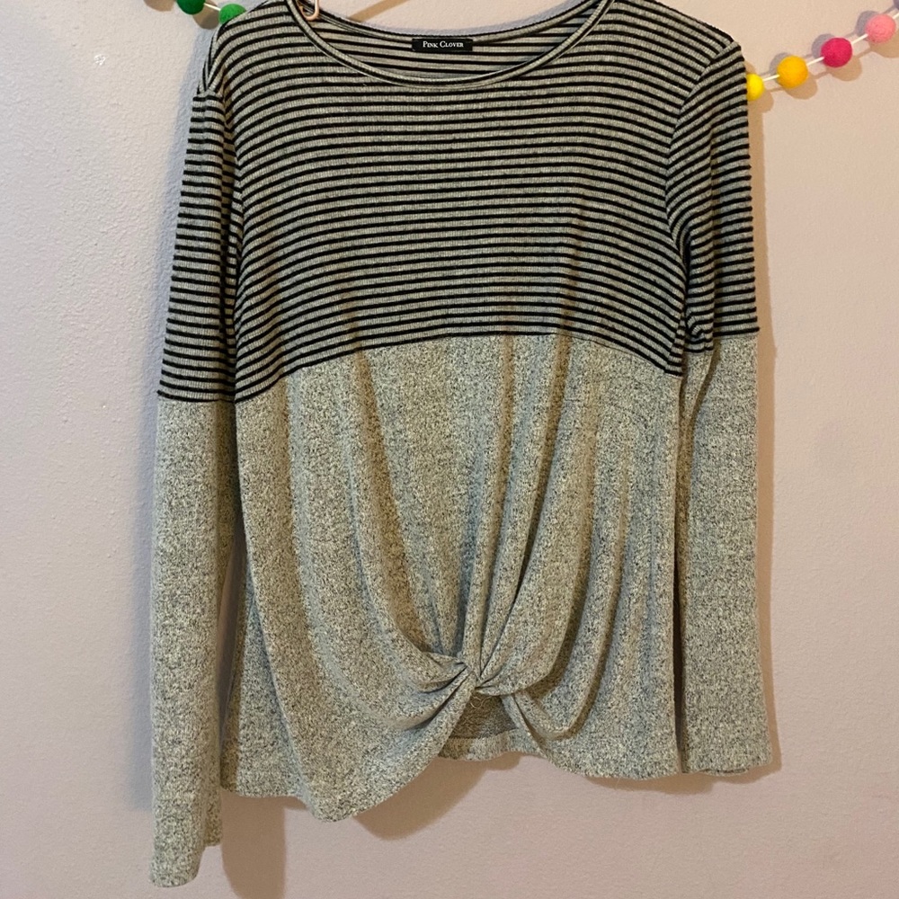 Long sleeve half striped shirt/sweater